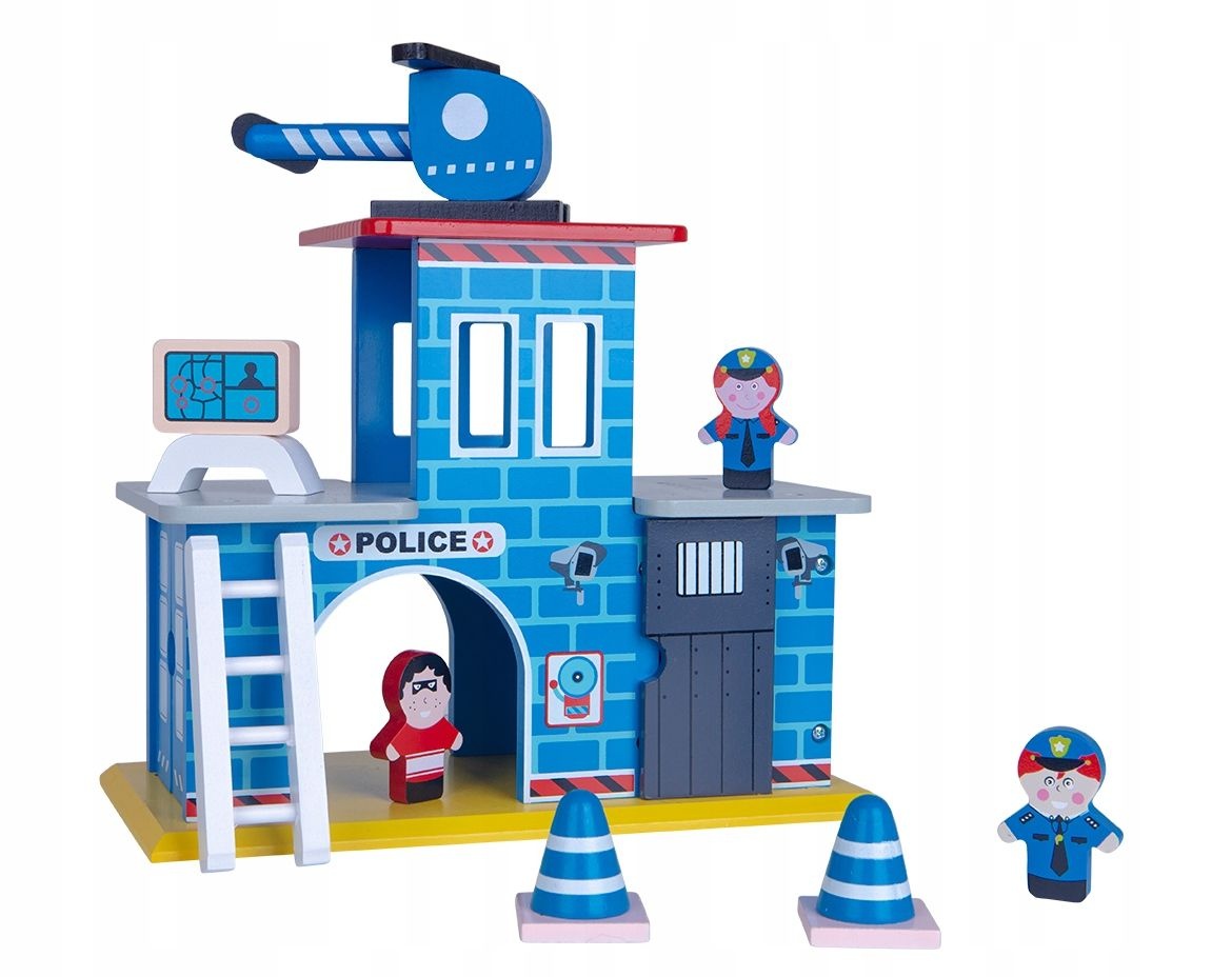 PAN PATYK Houten Politiebureau - Inclusief Helikopter en 3 Figuren