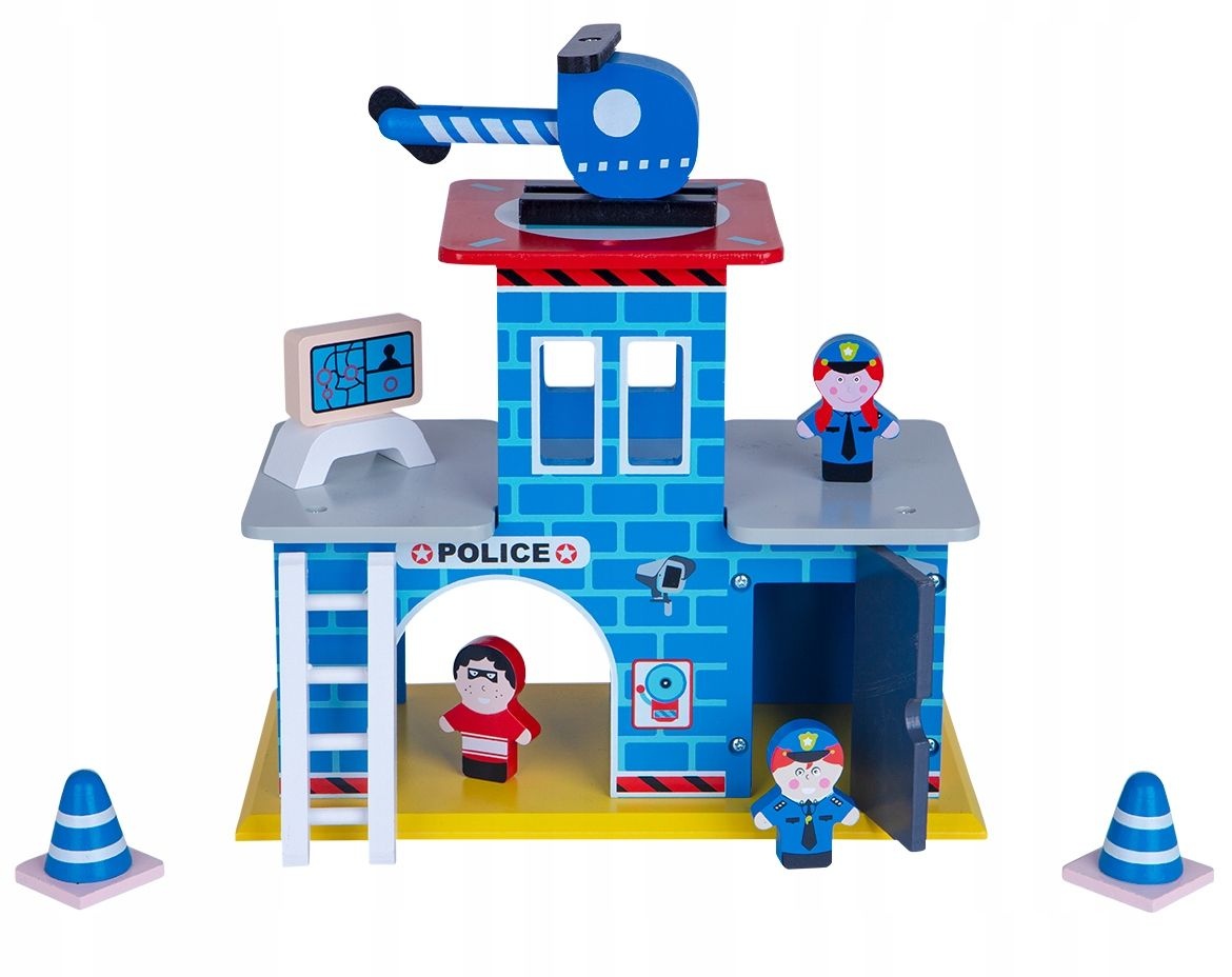 PAN PATYK Houten Politiebureau - Inclusief Helikopter en 3 Figuren