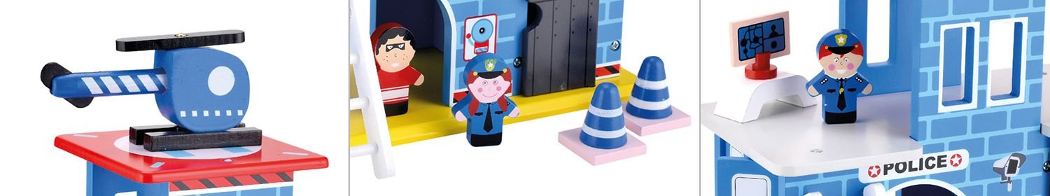 PAN PATYK Houten Politiebureau - Inclusief Helikopter en 3 Figuren