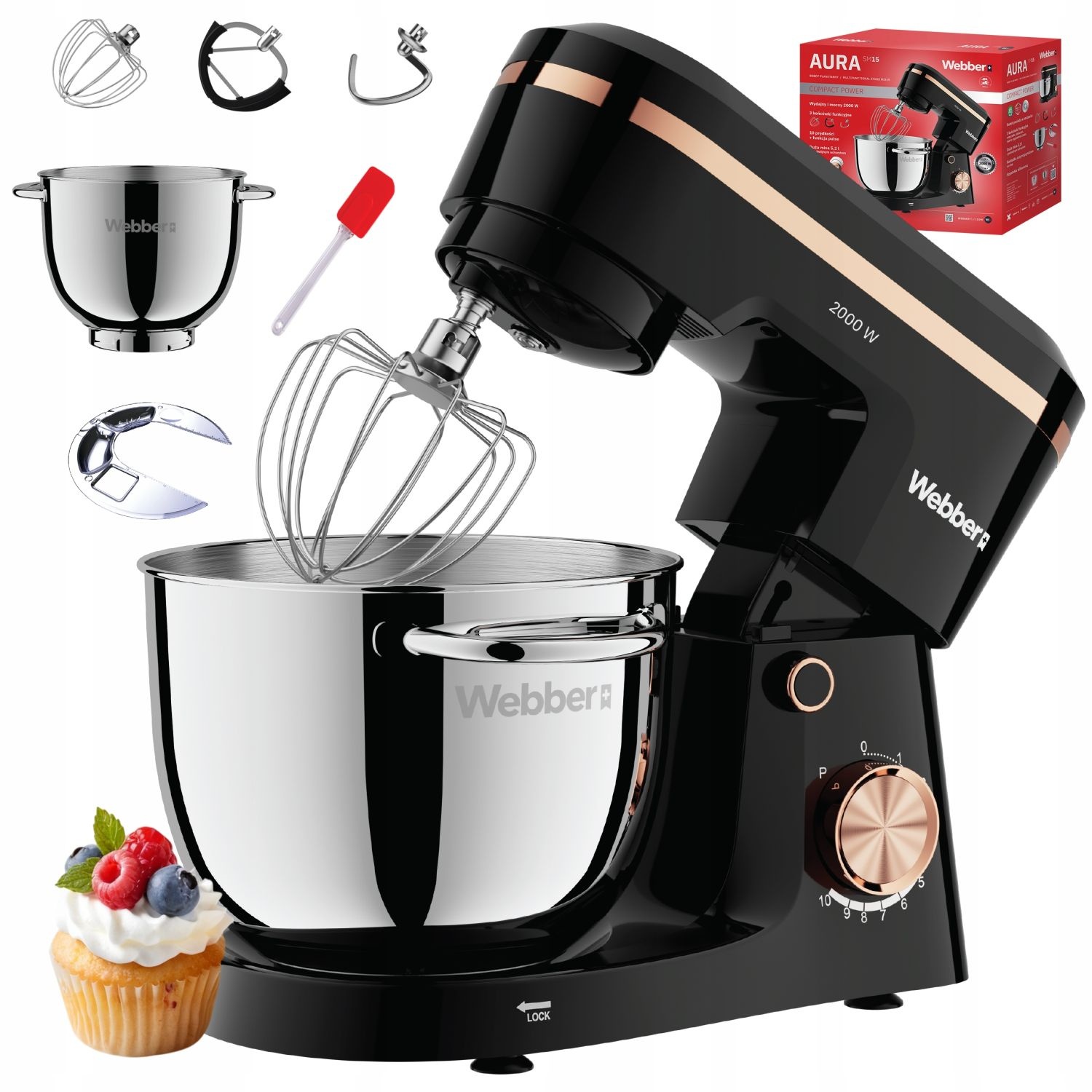 Webber Planetaire Keukenrobot AURA SM15 - 2000W met 5,2L RVS Mengkom