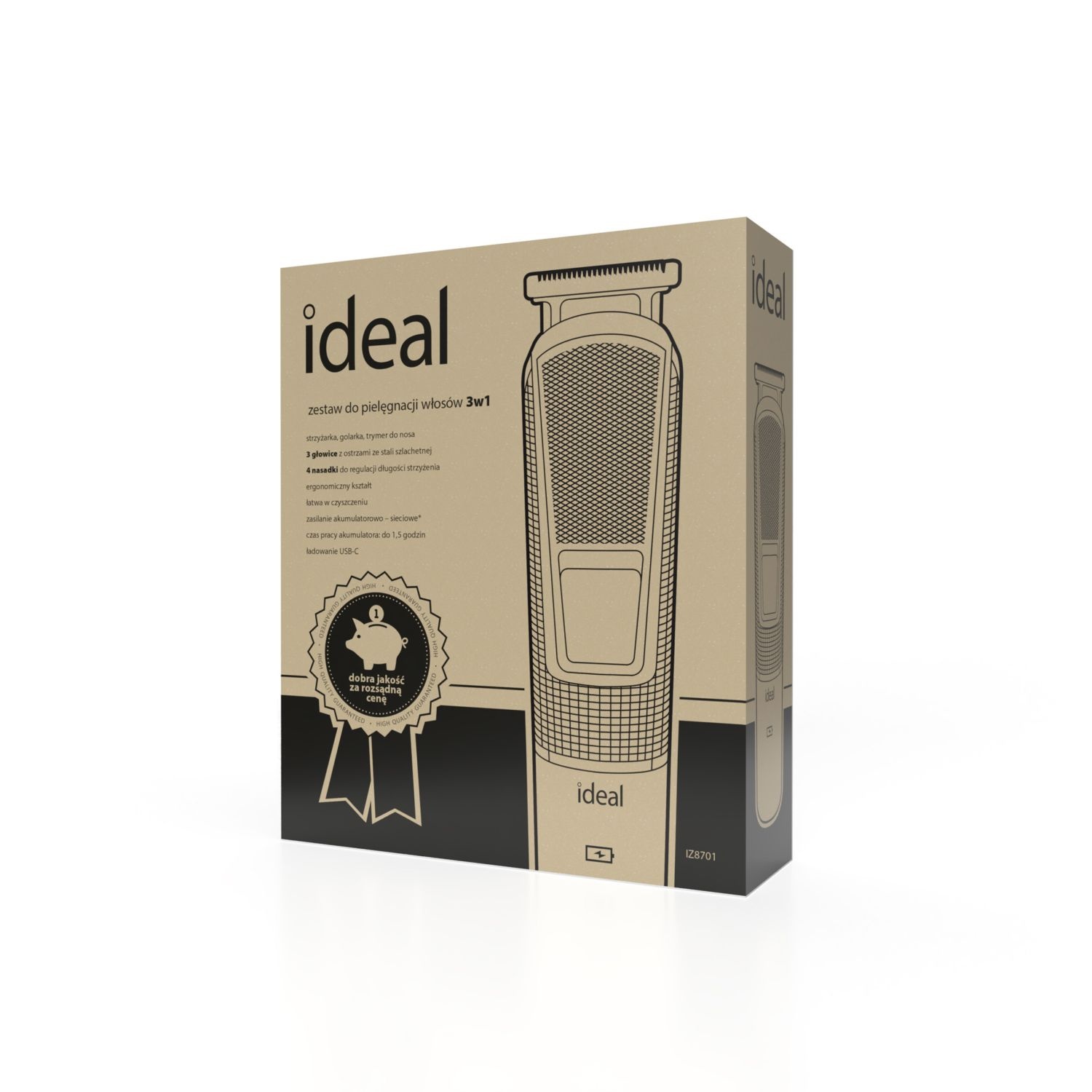 IDEAL IZ8701 Haarclipper - 3-in-1 trimmer met USB-C snelladen