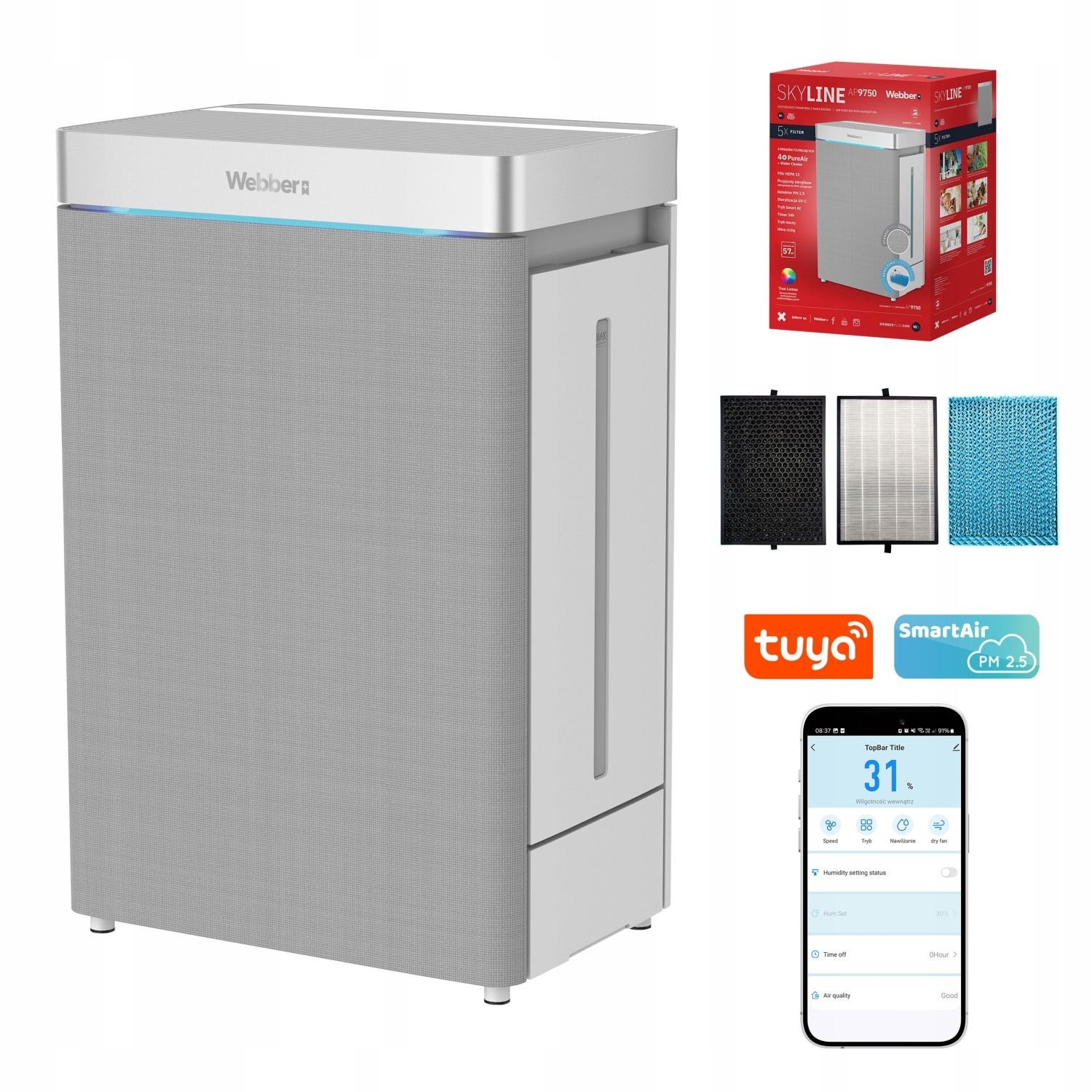 Webber AP9750 Luchtreiniger en Bevochtiger - 5-traps HEPA13 & UV-C