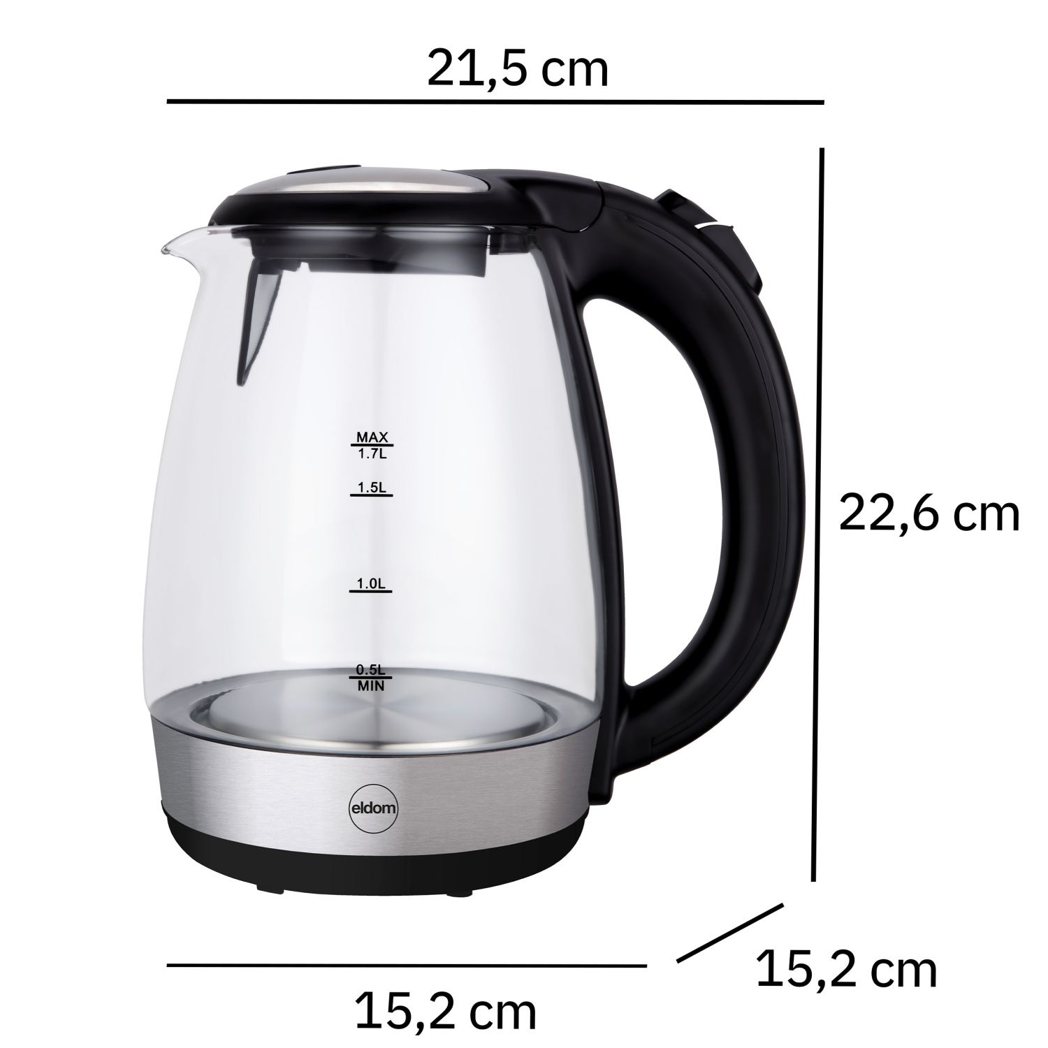 ELDOM elektrische waterkoker C415 - snelle kooktijd en 1.7L inhoud