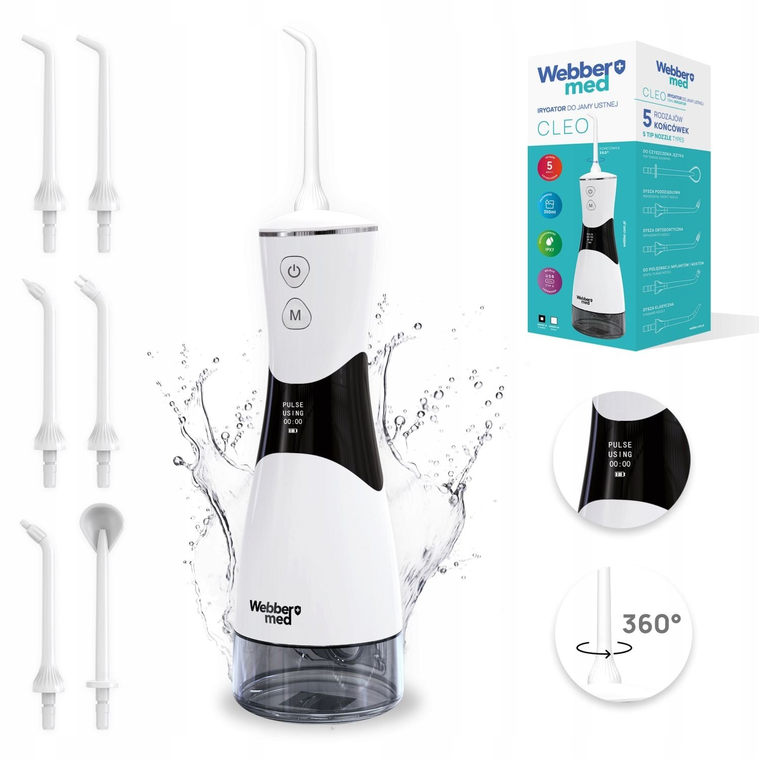 Webber CLEO Monddouche - Draadloos met 350ml Reservoir en 6 Opzetstukken