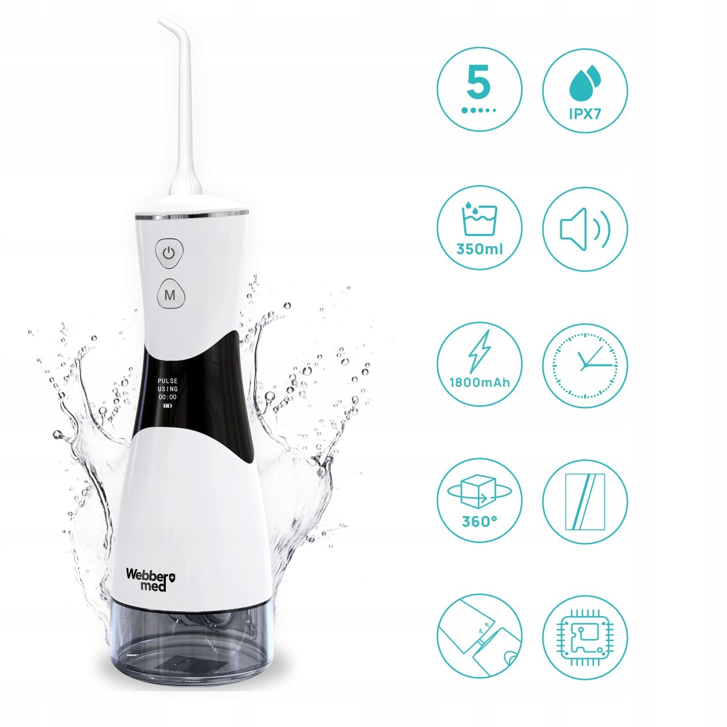 Webber CLEO Monddouche - Draadloos met 350ml Reservoir en 6 Opzetstukken