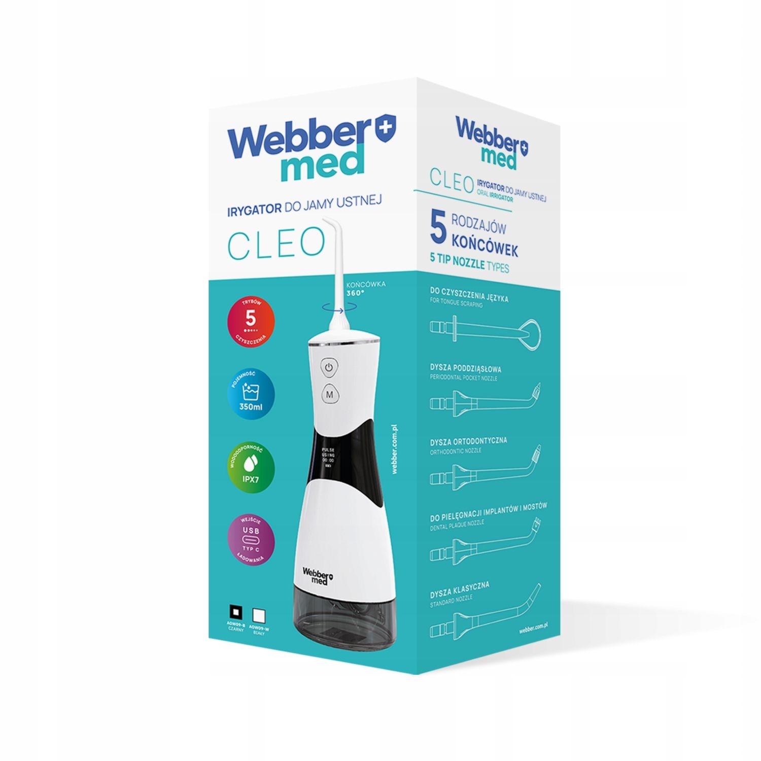 Webber CLEO Monddouche - Draadloos met 350ml Reservoir en 6 Opzetstukken