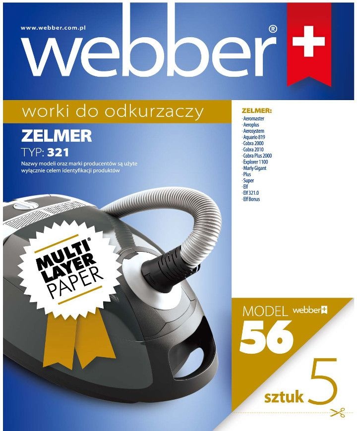 Webber Stofzuigerzakken Zelmer 321 - 56 Stuks Meerlaags Papier