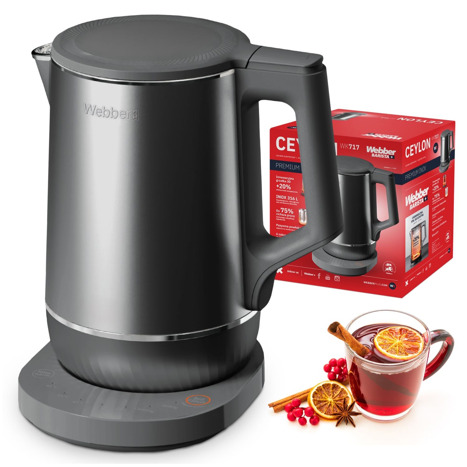 Webber CEYLON WK-717 Waterkoker - Stil met 6 Temperatuurstanden