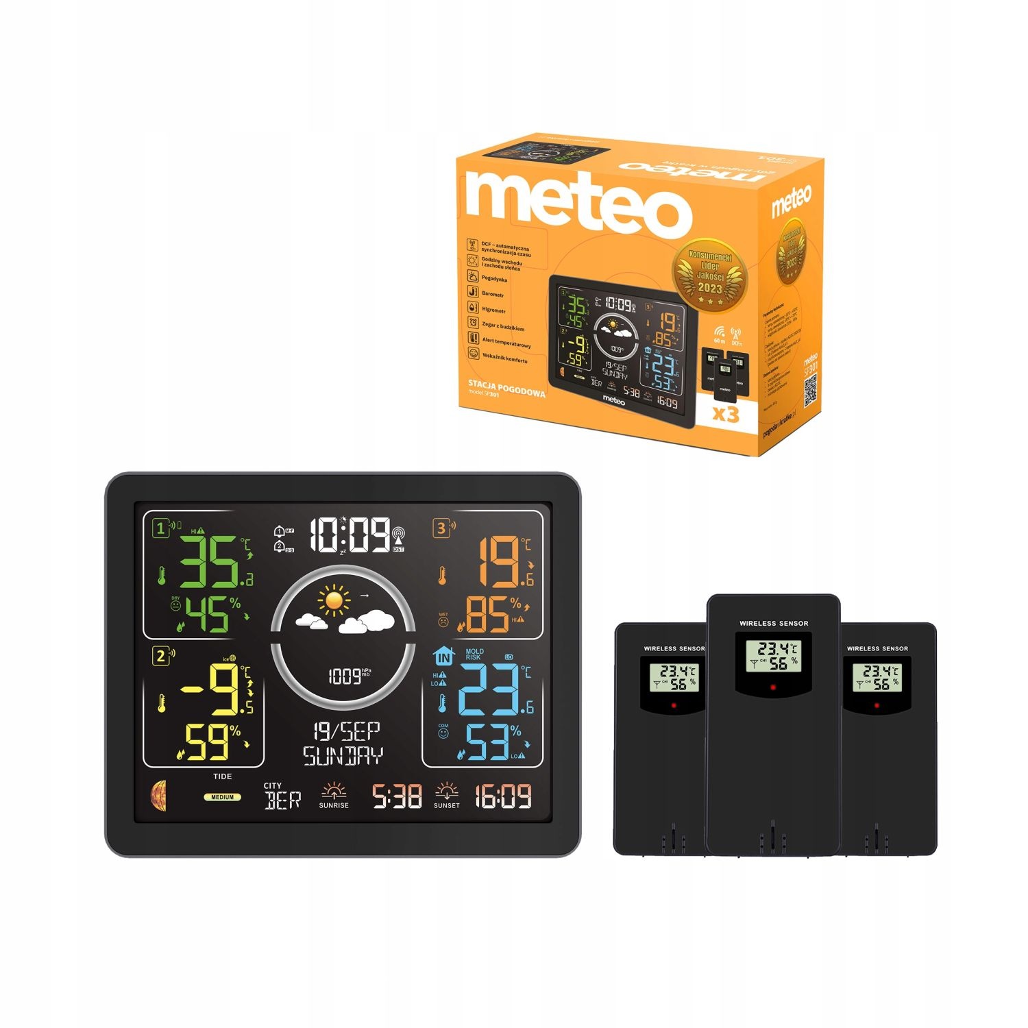 METEO Weerstation SP301 - Met 3 Buitensensoren en Barometer