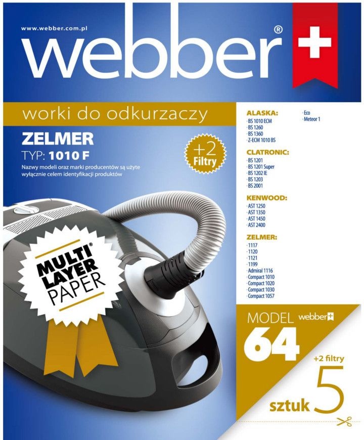 Webber Stofzuigerzakken Zelmer 1010F - 64 Stuks Meerlaags Papier