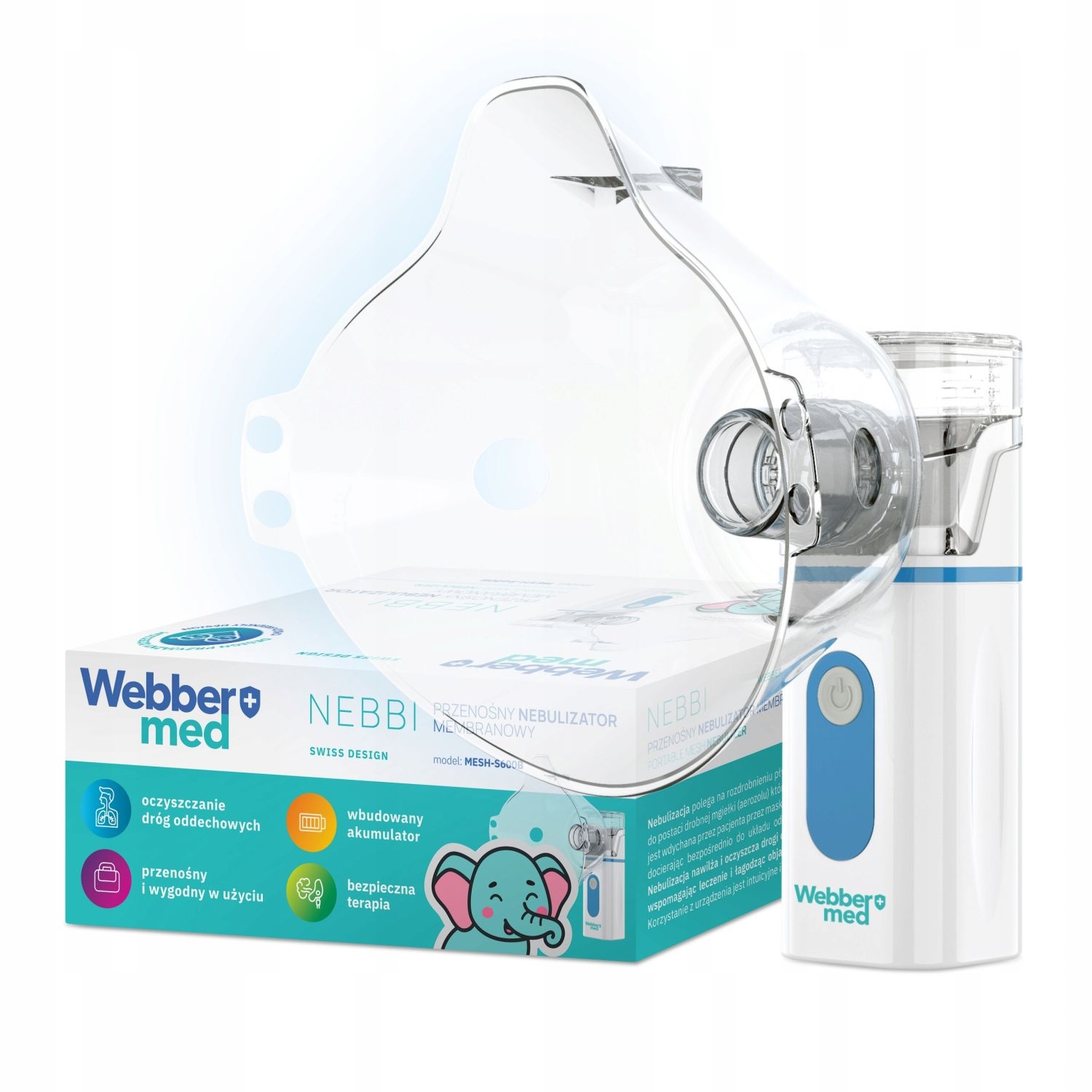 Webber Med NEBBI MESH-S600B Membraanvernevelaar - Stil en draagbaar
