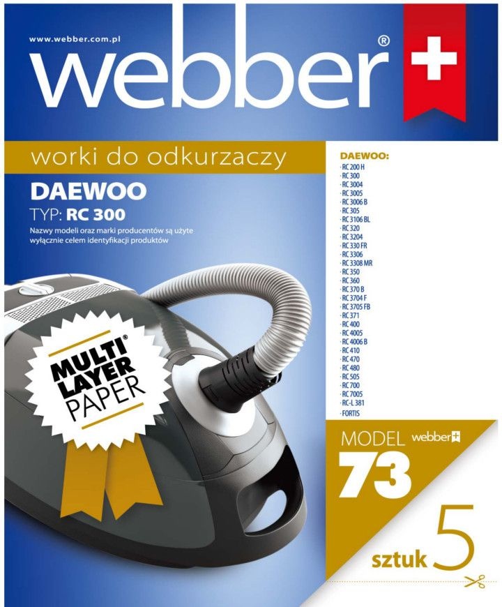 Webber Stofzuigerzakken Daewoo RC300 - 5 Stuks Meerlaags Papier