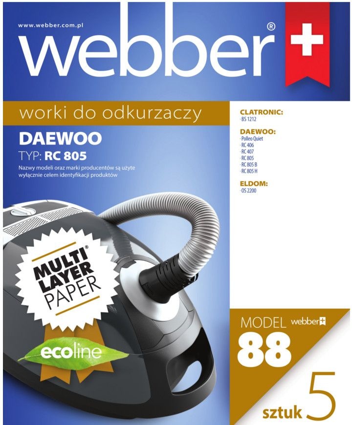 Webber Daewoo RC805 Stofzuigerzakken - Meerlaags Papier 5 Stuks