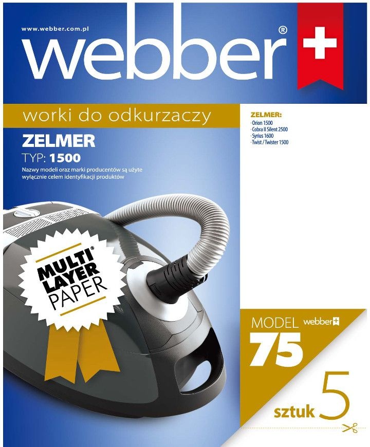 Webber Zelmer 1500 Stofzuigerzakken - 75 stuks meerlaags papier