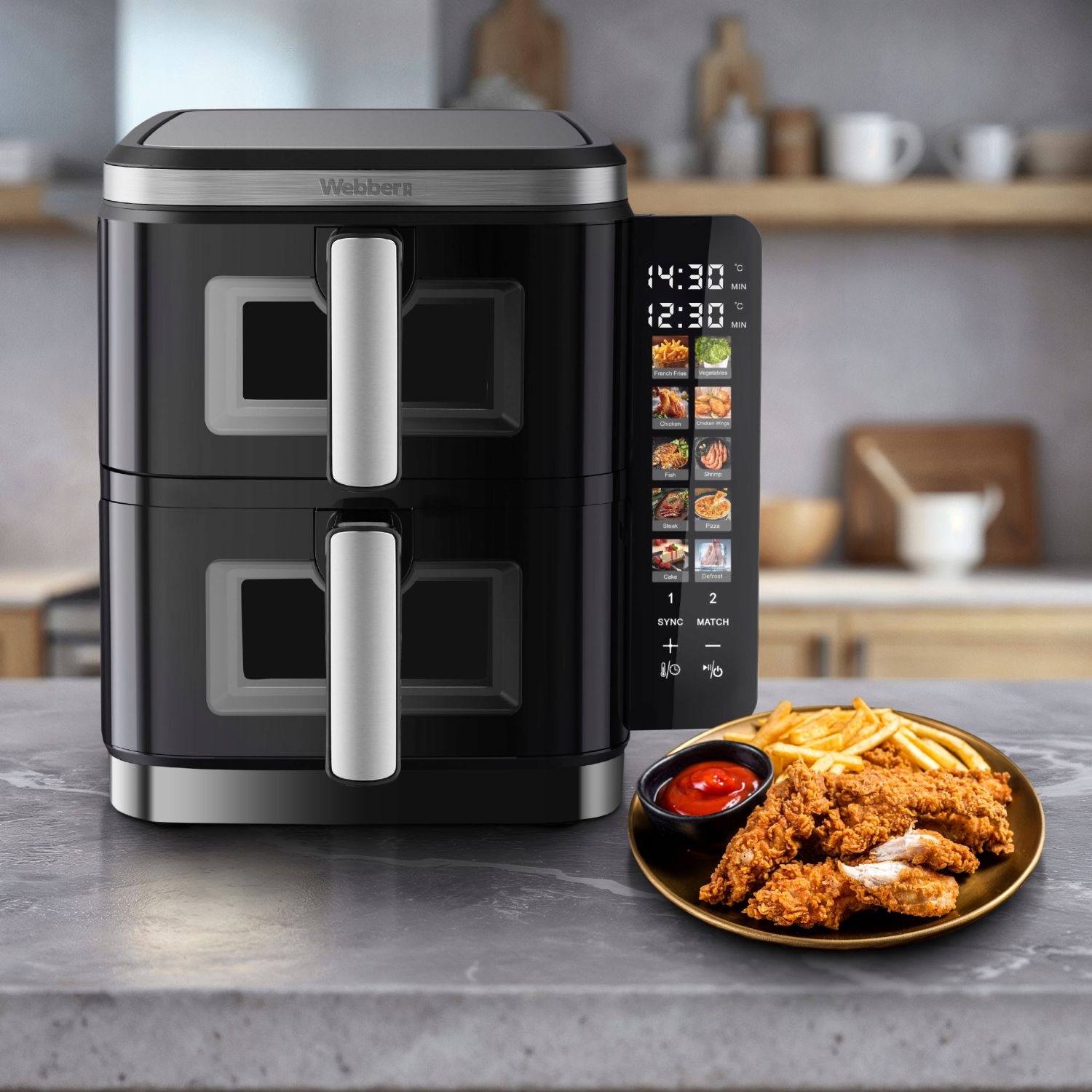 Webber AF901 Airfryer - 11L Dubbele Mand met Sync-functie