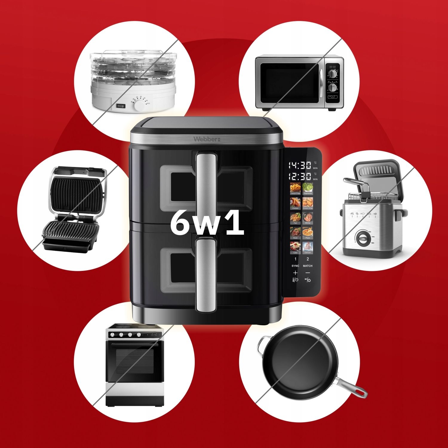 Webber AF901 Airfryer - 11L Dubbele Mand met Sync-functie