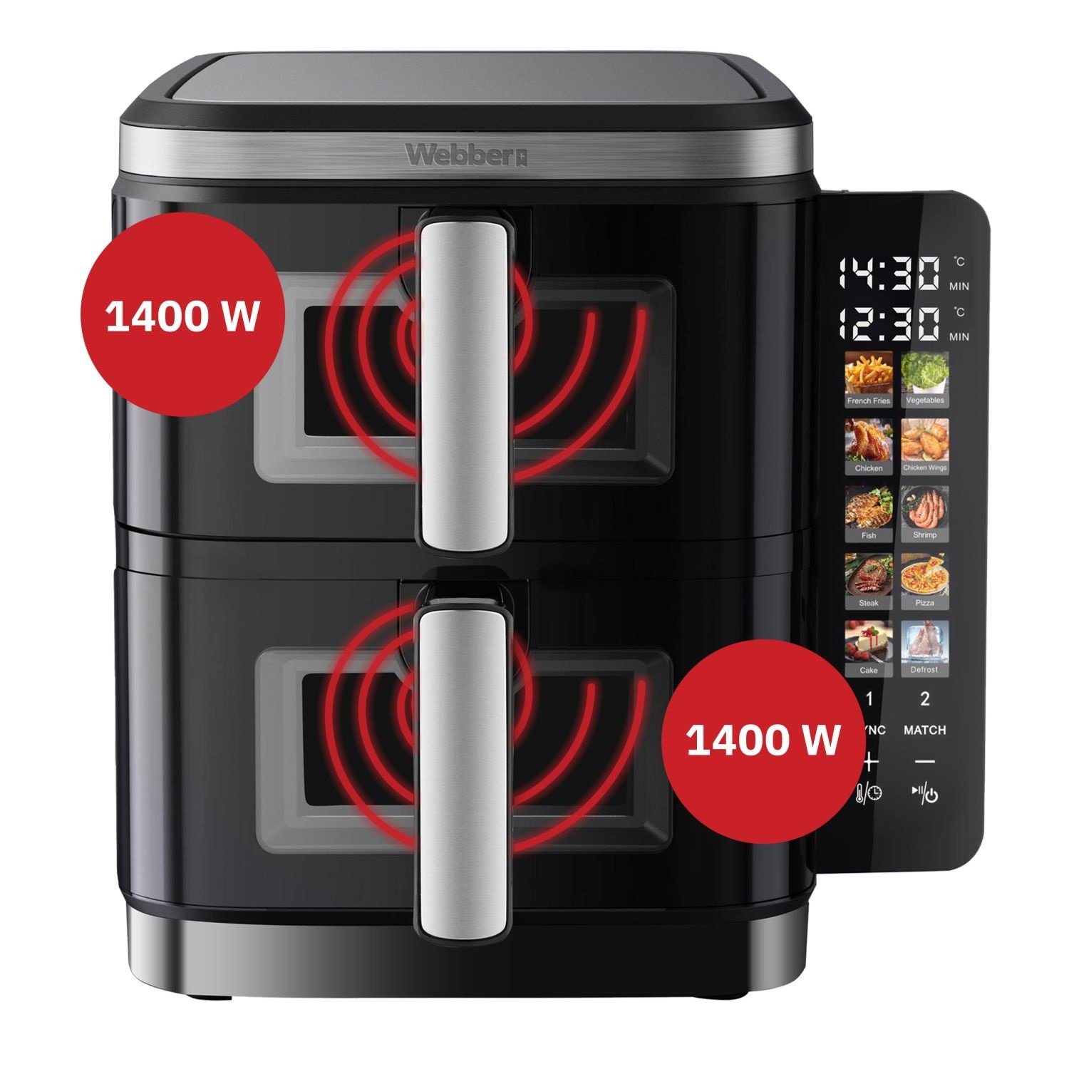 Webber AF901 Airfryer - 11L Dubbele Mand met Sync-functie