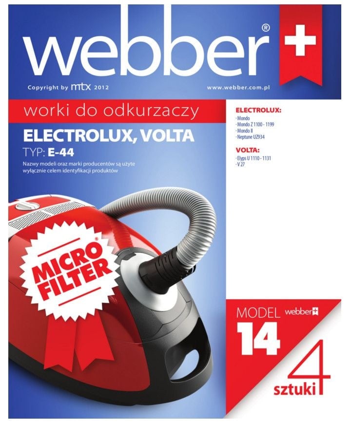 Webber Stofzuigerzakken Electrolux Mondo E44 - 14 Microfilters