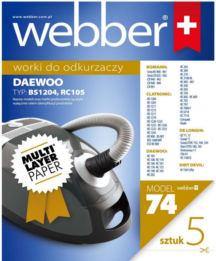 Webber Stofzuigerzakken Daewoo RC105 - Behoudt Optimale Zuigkracht