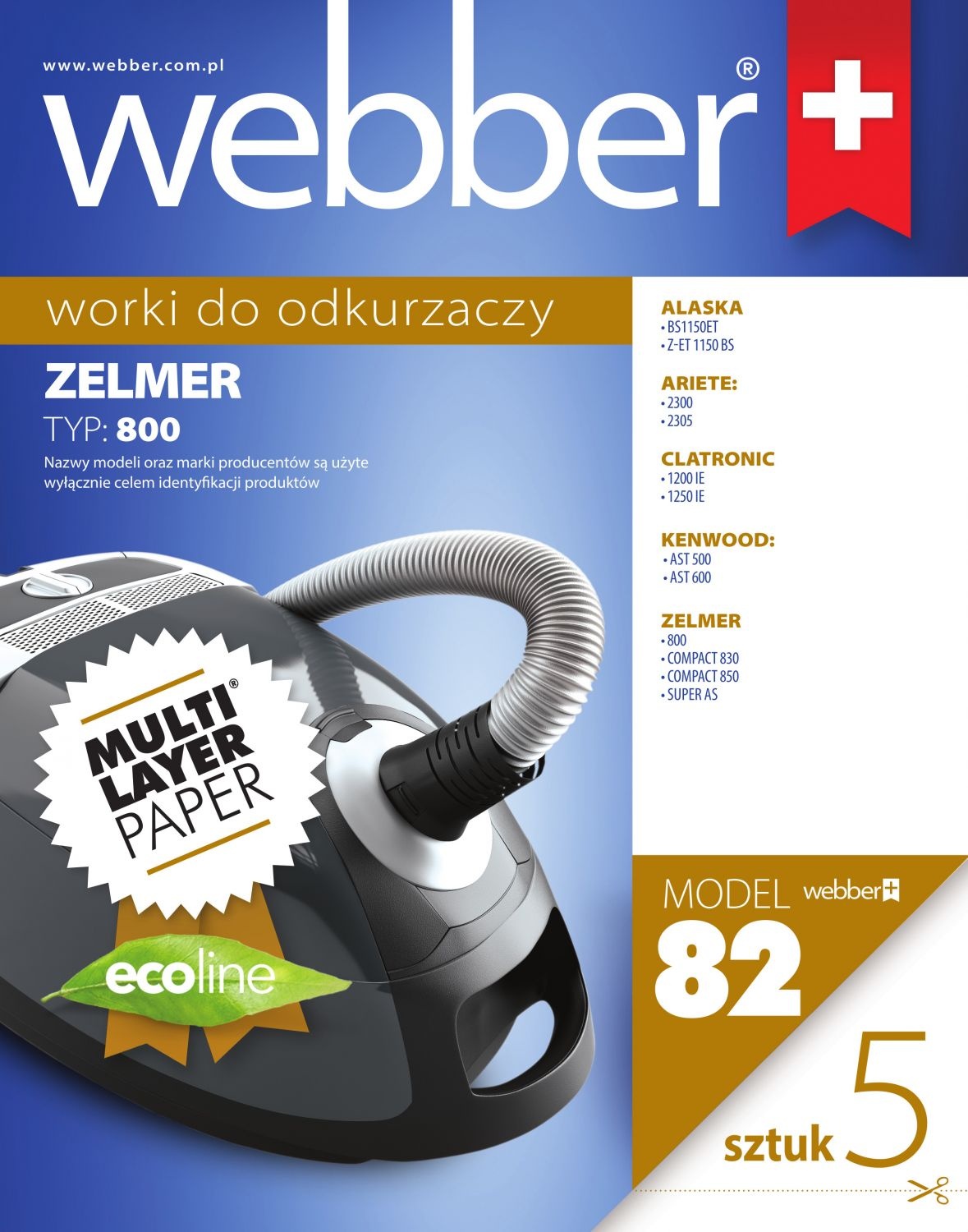 Webber Stofzuigerzakken Zelmer 800 Type 82 - Behoudt Maximale Zuigkracht