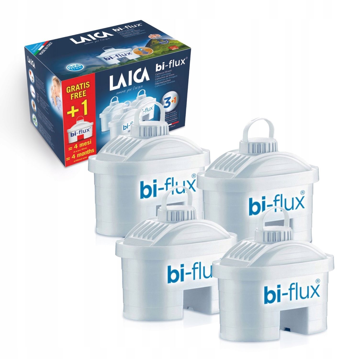 LAICA BI-FLUX Universal Filterpatroon - 4 Stuks - Past in Brita Maxtra