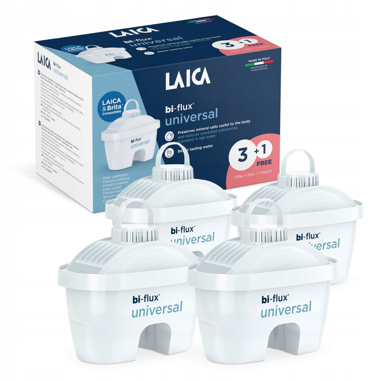 LAICA BI-FLUX Universal Filterpatroon - 4 stuks voor kalkvrij water