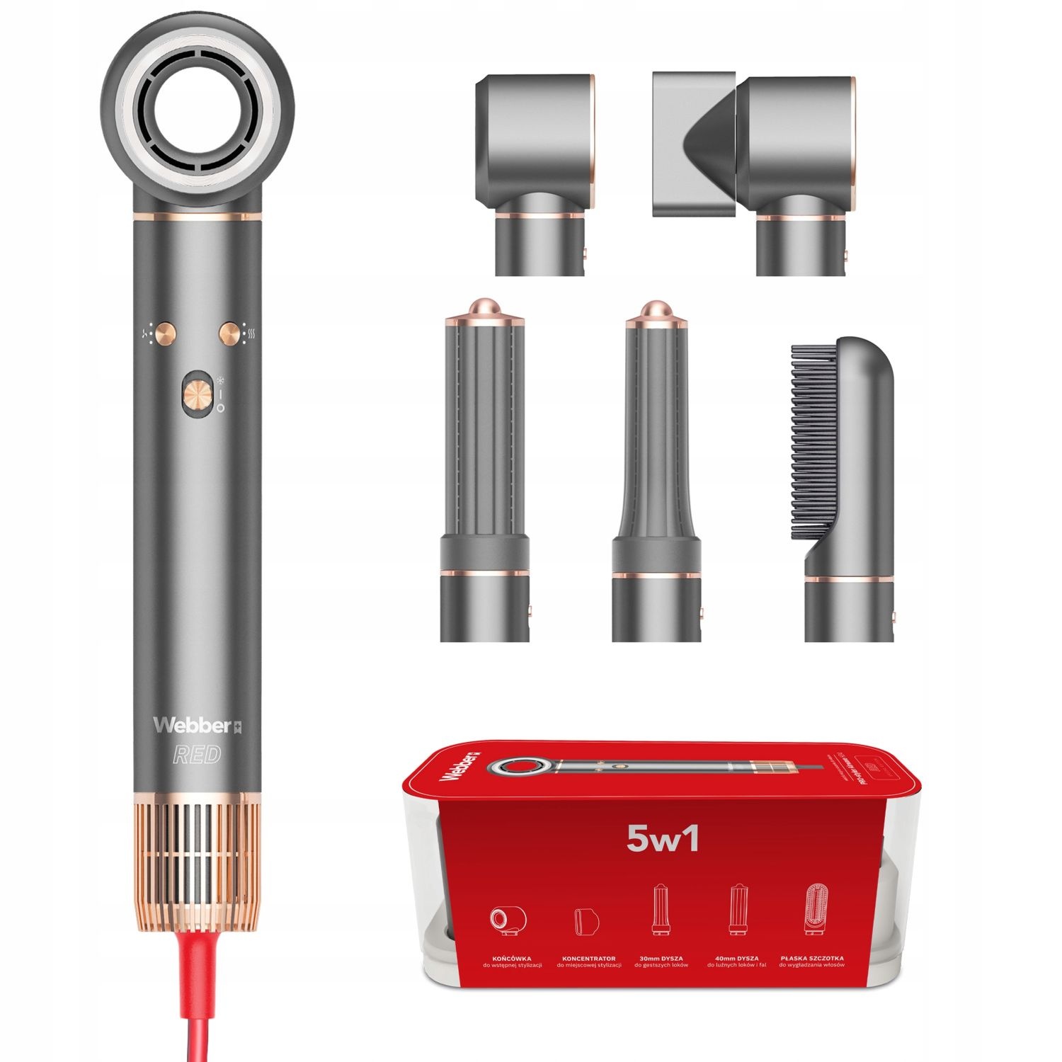 WEBBER HD4 5-in-1 Haardroger - Snel Drogen en Professionele Styling