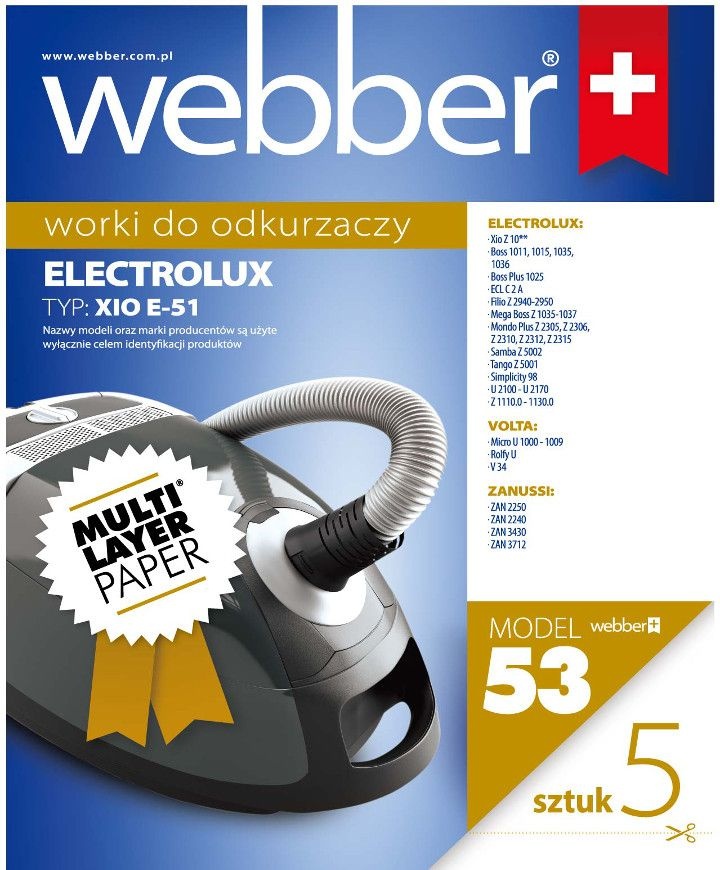 Webber Stofzuigerzakken Electrolux Xio E51 - 53 stuks meerlaags papier