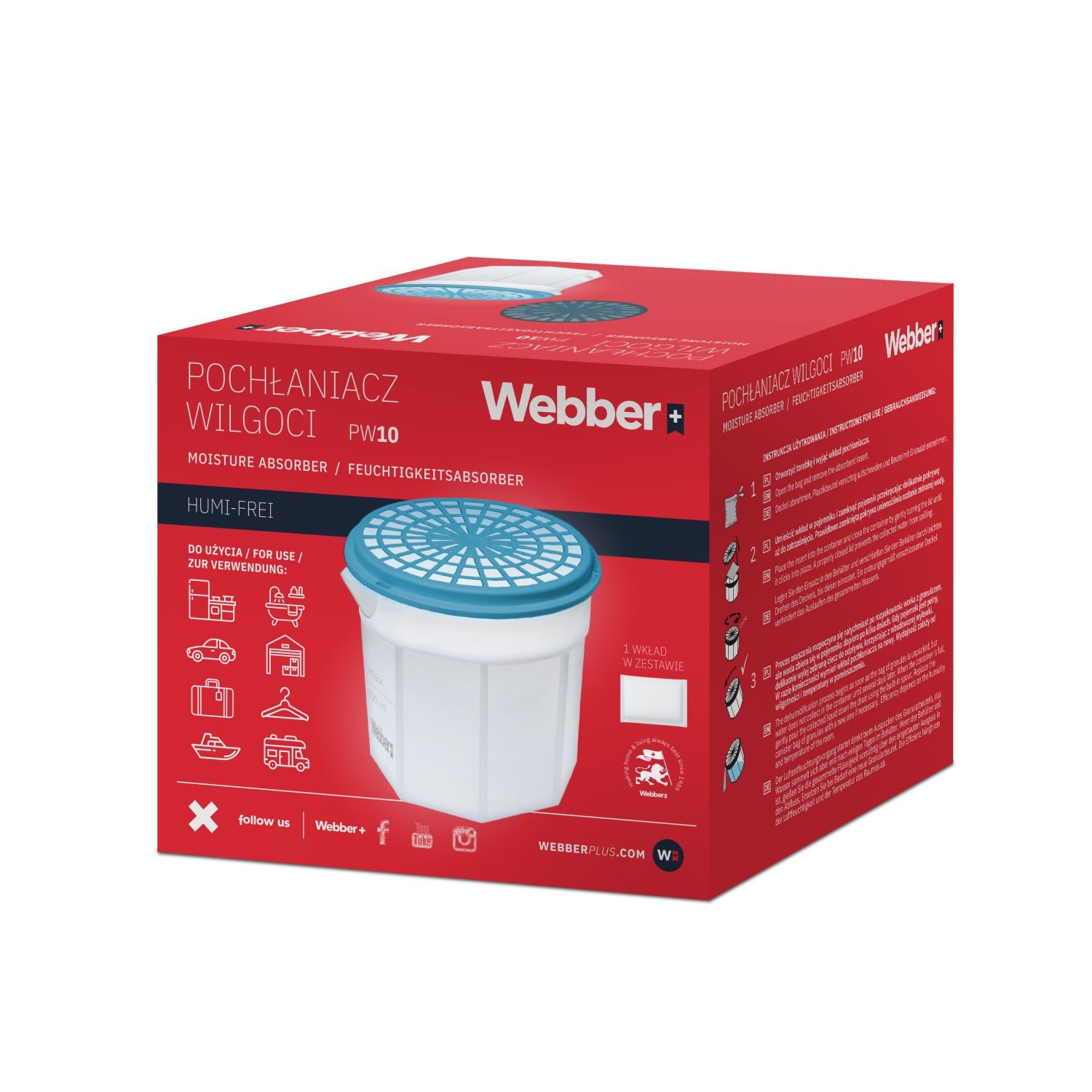 Webber Vochtontrekker PW10 - Werkt zonder Stroom incl. Navulling