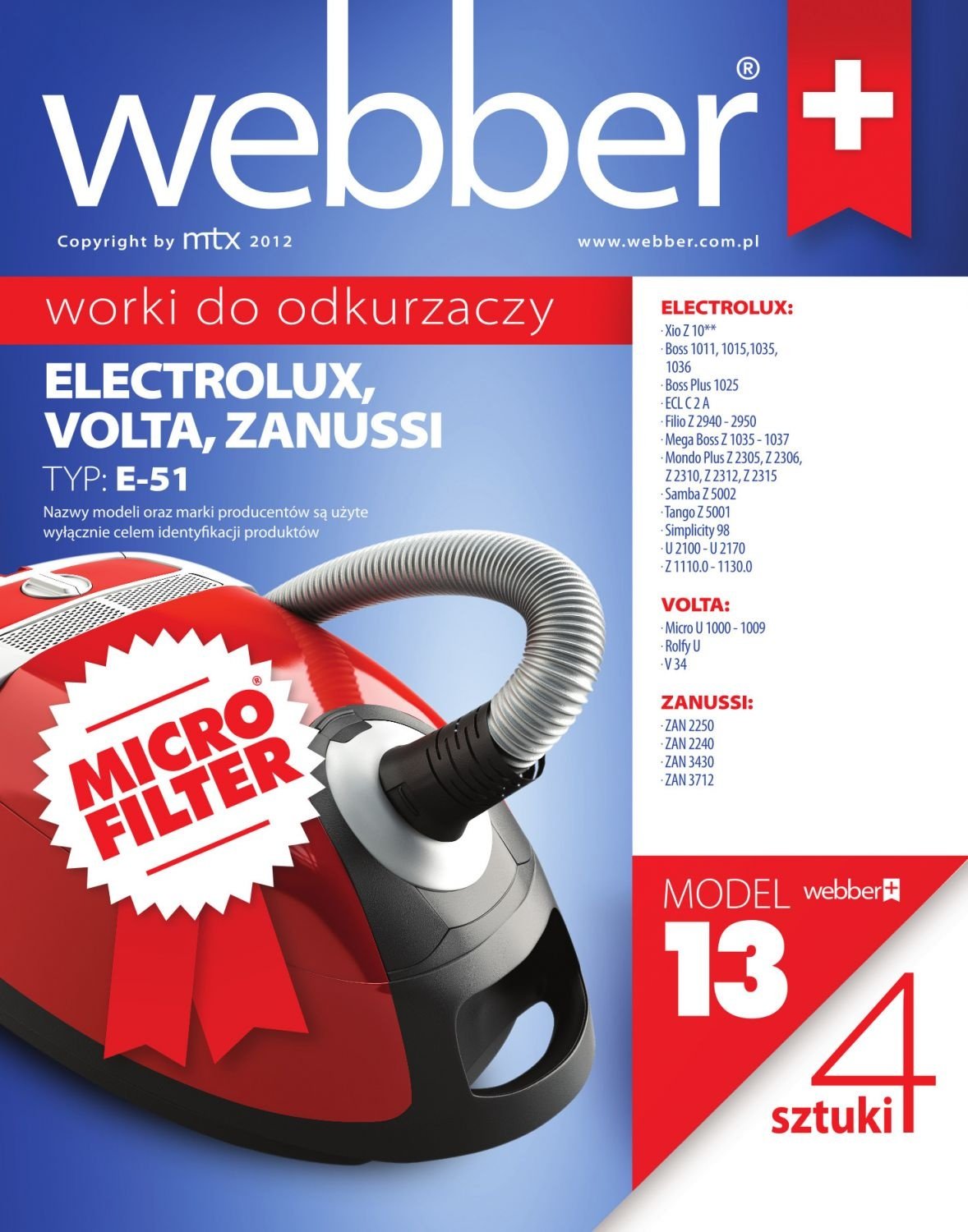 Webber Electrolux Xio E51 Stofzuigerzakken - Inclusief 13 microfilters