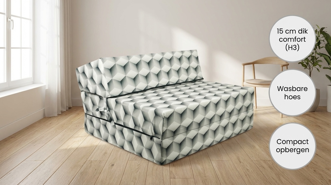 Logeermatras 3D kubus - opvouwbaar matras -90x200x15 cm - campingmatras