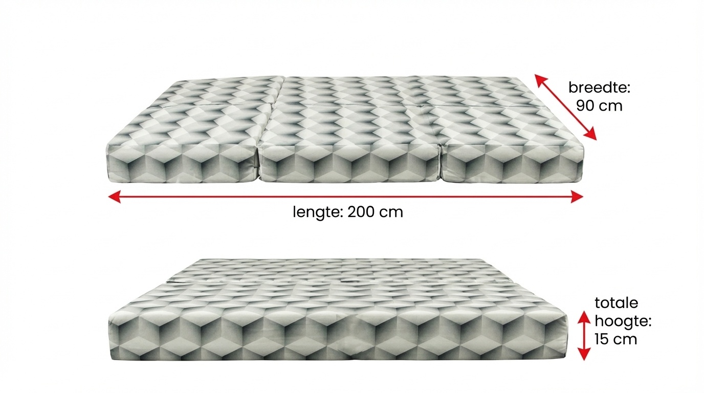 Logeermatras 3D kubus - opvouwbaar matras -90x200x15 cm - campingmatras