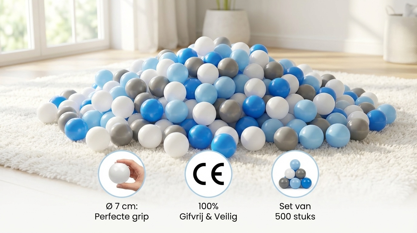 Ballenbak ballen 500 stuks 7cm, wit, lichtblauw, grijs, blauw