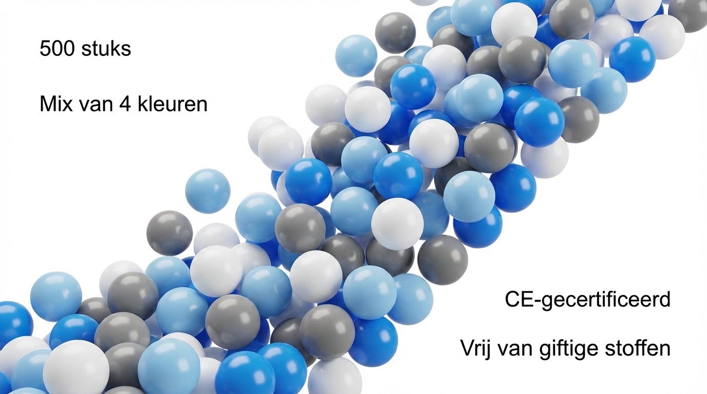 Ballenbak ballen 500 stuks 7cm, wit, lichtblauw, grijs, blauw