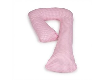 Zwangerschapskussen 100% katoen 235 cm roze met roze ruitjespatroon