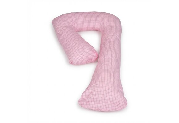 Zwangerschapskussen 100% katoen 235 cm roze met roze ruitjespatroon