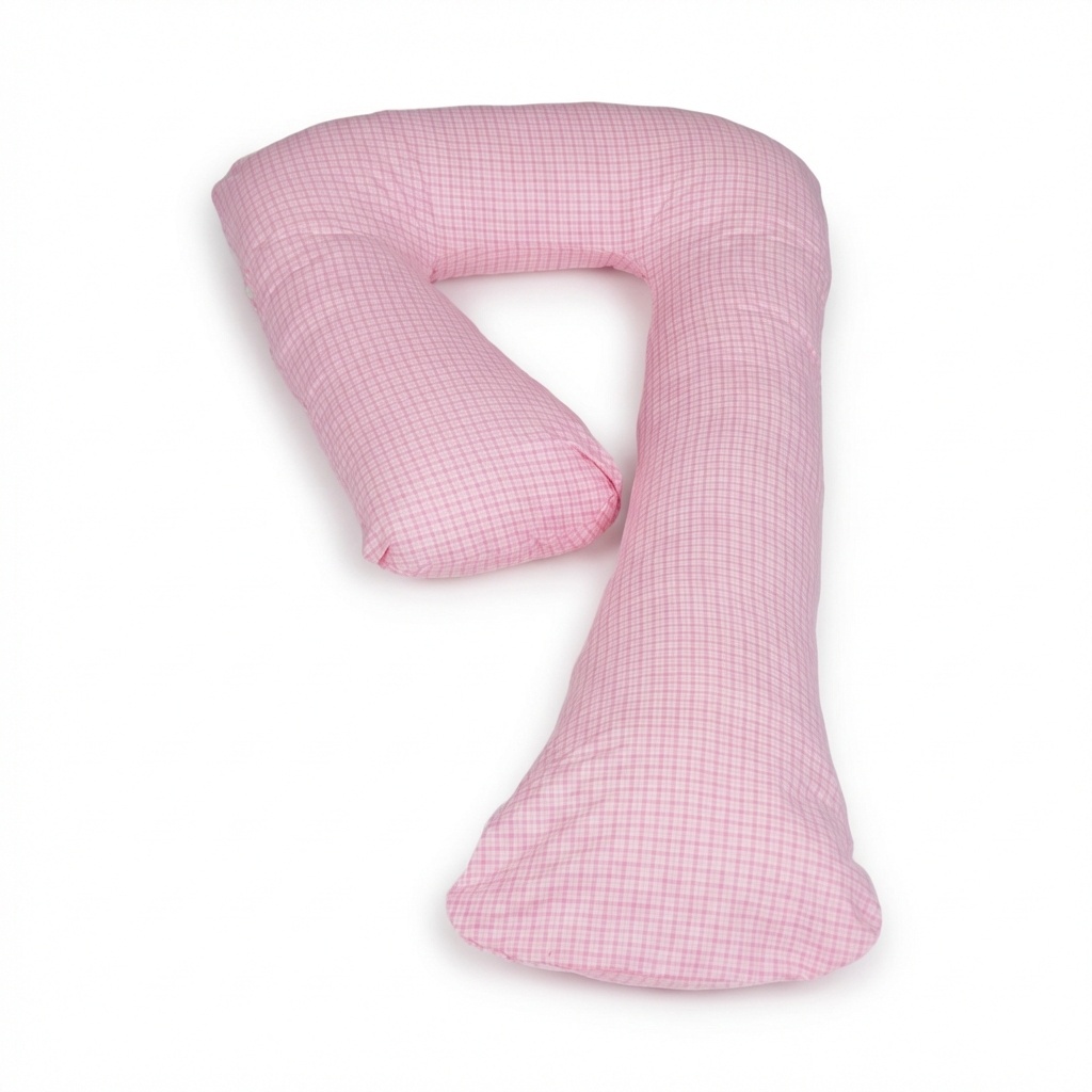 Zwangerschapskussen 100% katoen 235 cm roze met roze ruitjespatroon