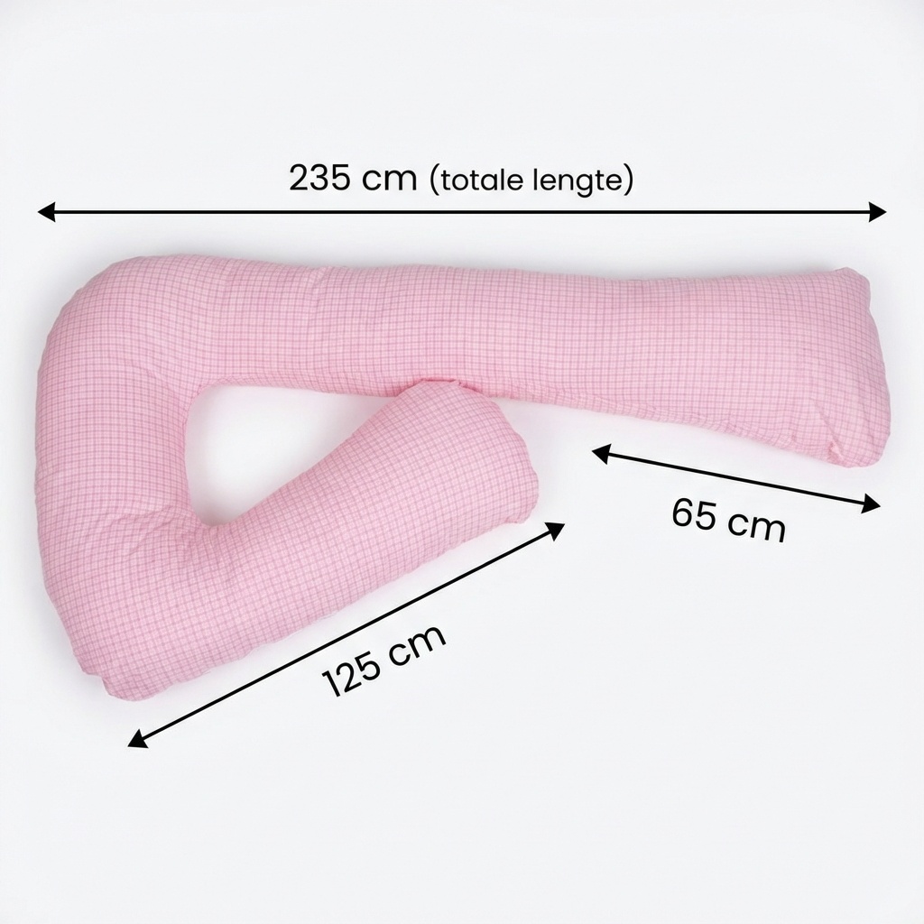 Zwangerschapskussen 100% katoen 235 cm roze met roze ruitjespatroon