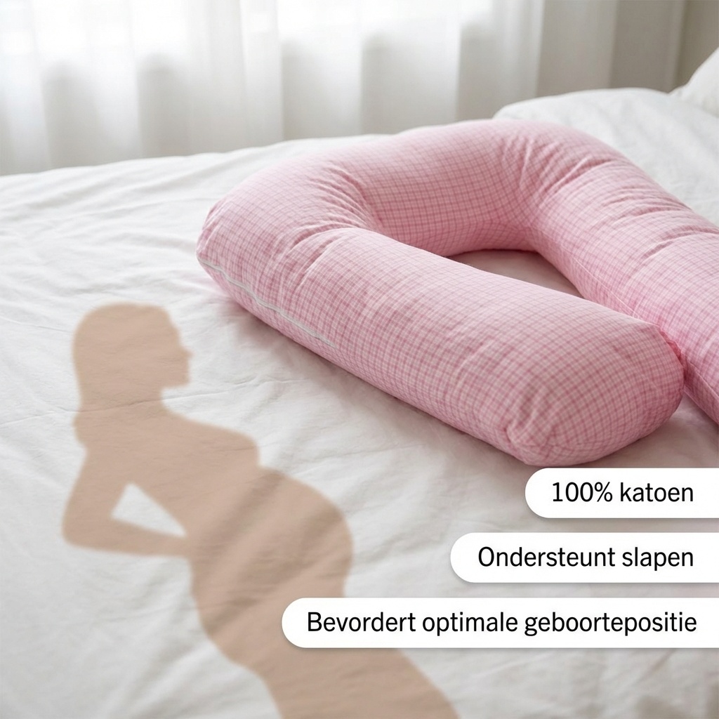 Zwangerschapskussen 100% katoen 235 cm roze met roze ruitjespatroon