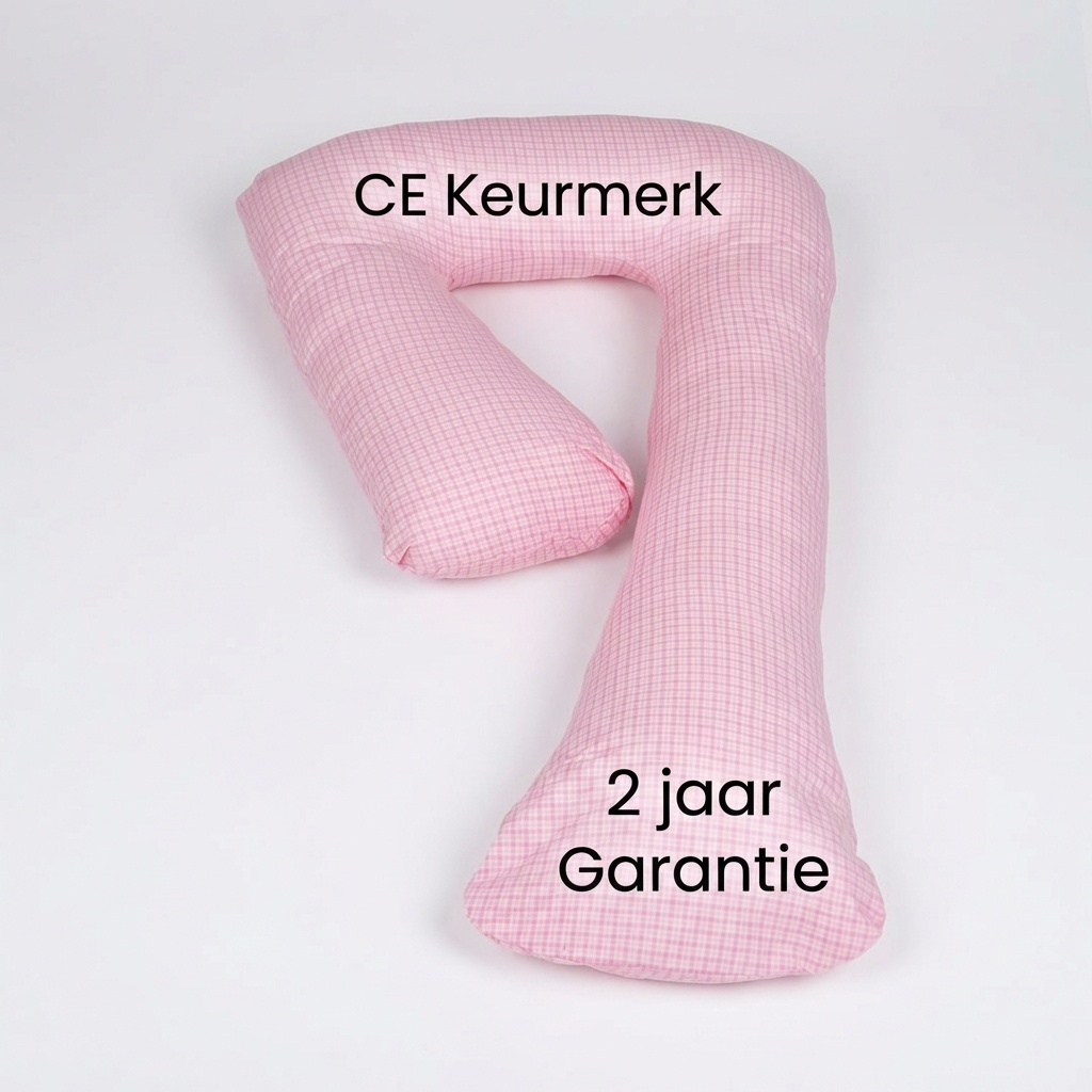 Zwangerschapskussen 100% katoen 235 cm roze met roze ruitjespatroon