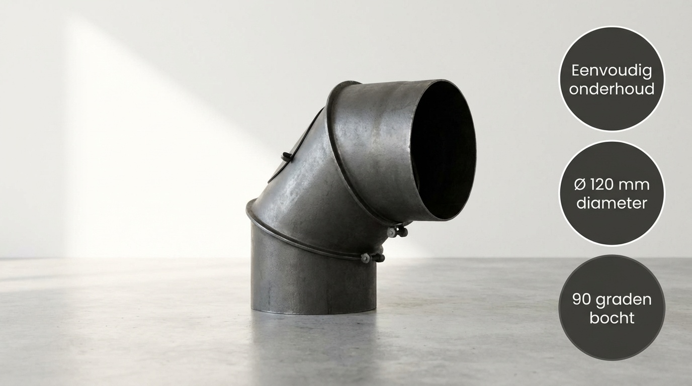 Kachelpijp - bocht - 90 graden - 2mm staal - Ø 120 mm - zwart