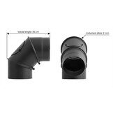 Kachelpijp - bocht - 90 graden - 2mm staal - Ø 120 mm - zwart