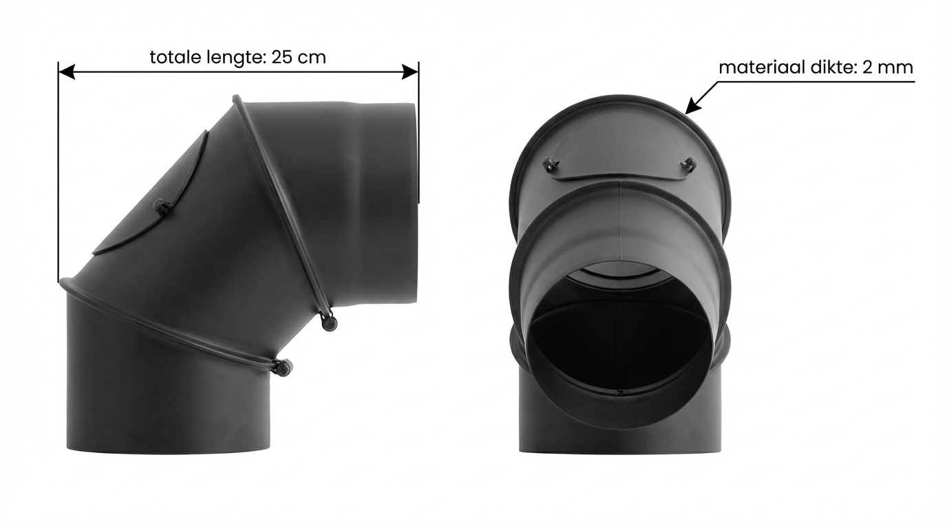 Kachelpijp - bocht - 90 graden - 2mm staal - Ø 120 mm - zwart