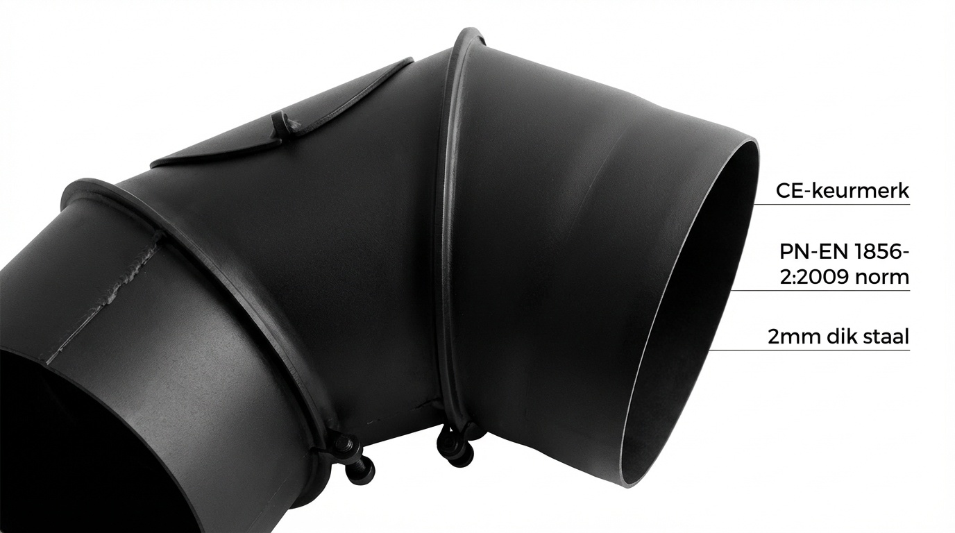 Kachelpijp - bocht - 90 graden - 2mm staal - Ø 120 mm - zwart