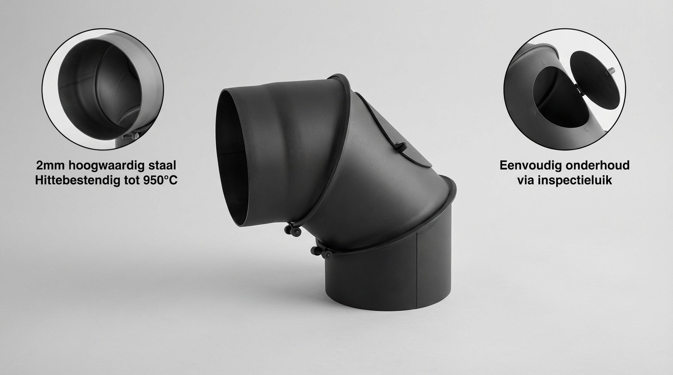 Kachelpijp - bocht - 90 graden - 2mm staal - Ø 120 mm - zwart