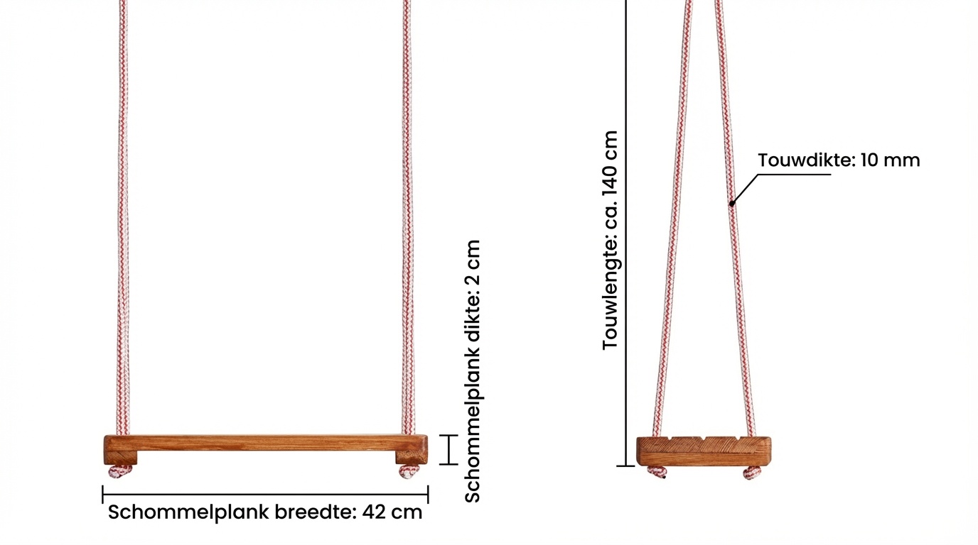Houten schommel - 42x18 cm - gelakt - rood wit