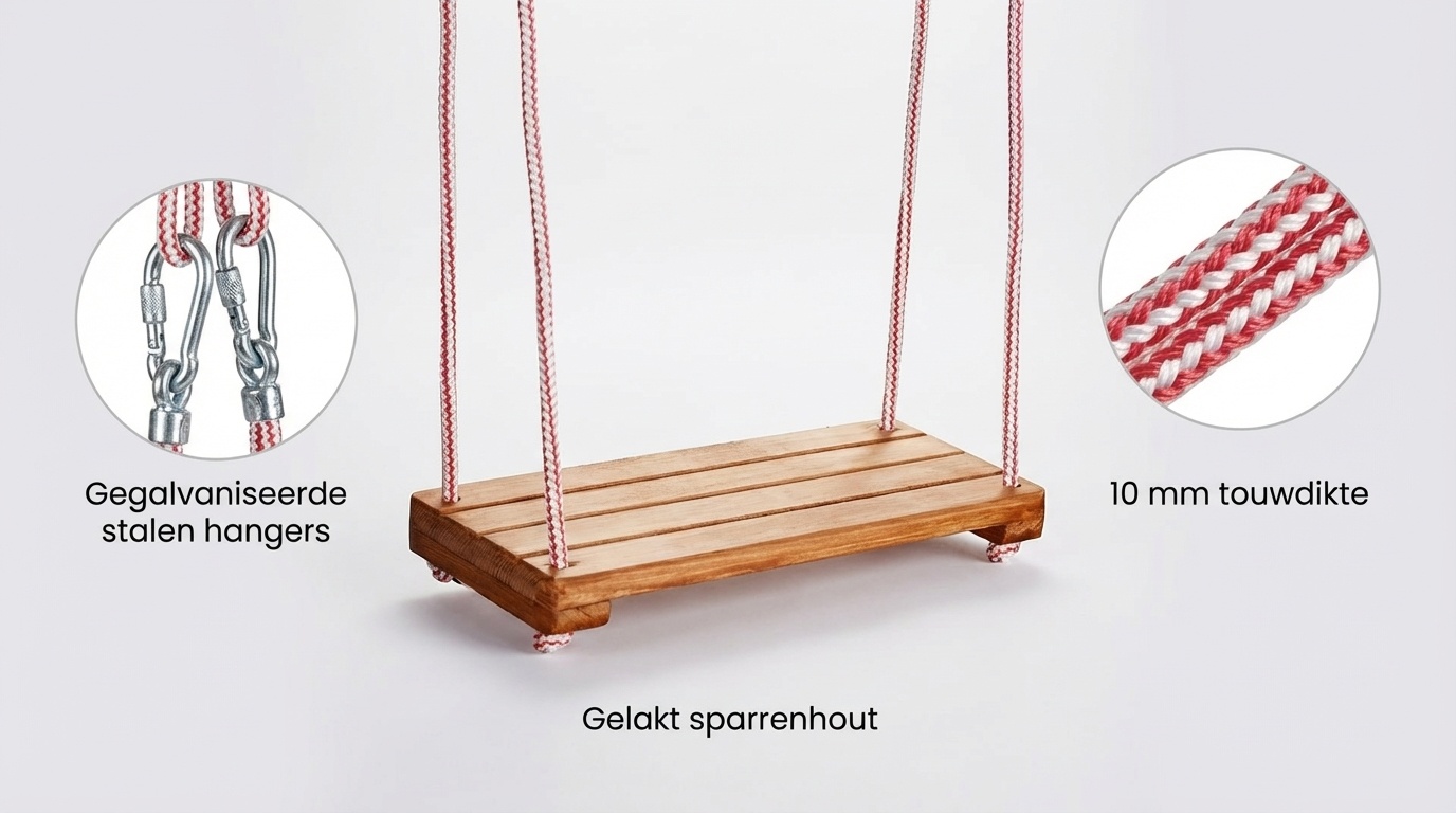 Houten schommel - 42x18 cm - gelakt - rood wit