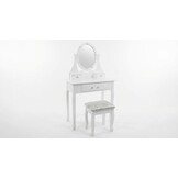 Houten kaptafel wit met LED-verlichte spiegel en krukje - 80x40x137 cm