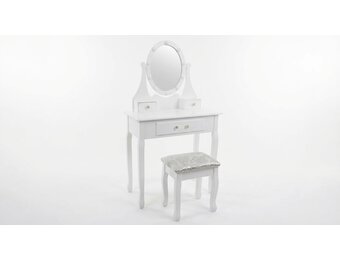 Houten kaptafel wit met LED-verlichte spiegel en krukje - 80x40x137 cm