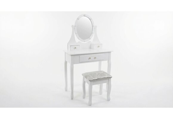 Houten kaptafel wit met LED-verlichte spiegel en krukje - 80x40x137 cm